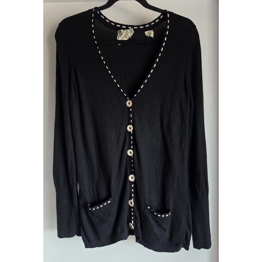 Sparrow Cardigan Women L Black V-Neck Long Sleeve Casual Classic Sweater
